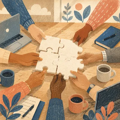Hands Joining Puzzle Pieces in Teamwork