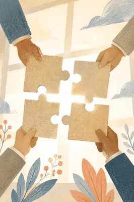 Team Hands Connecting Blank Puzzle Pieces