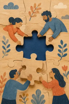 Wooden Puzzle Teamwork With Navy Center