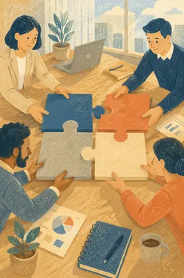 Puzzle Pieces Unite in Office Teamwork