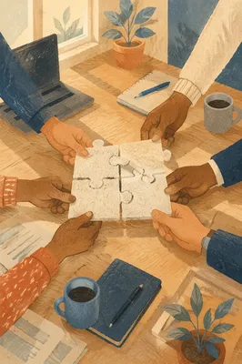 Hands Joining Puzzle Pieces in Teamwork
