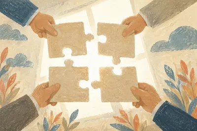 Team Hands Connecting Puzzle Pieces