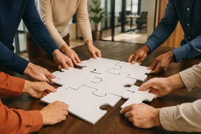 Teamwork Puzzle on Conference Table