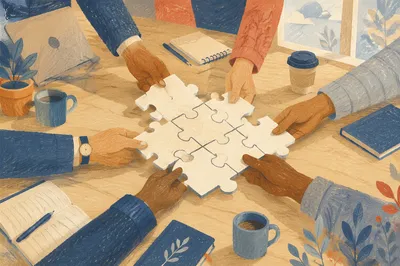 Hands Joining Puzzle Pieces in Teamwork