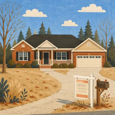 Suburban Home For Sale Sign in Winter
