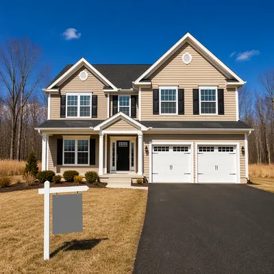 Suburban House With Real Estate Yard Sign