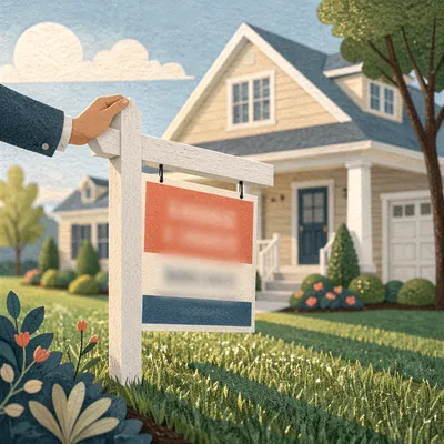 Real Estate Yard Sign at Suburban Home