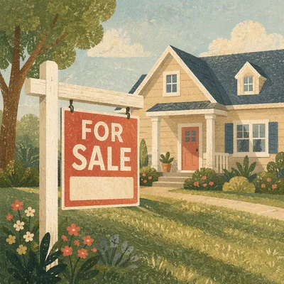 House for Sale Sign on Lawn