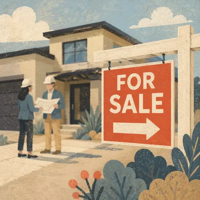 Red House For Sale Sign Scene
