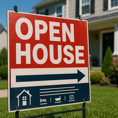 Suburban Open House Sign Close-Up