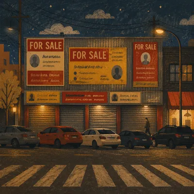 Urban Property For Sale Signs at Night
