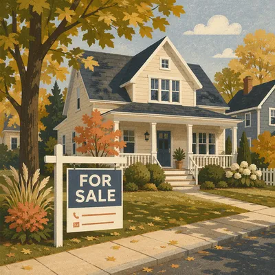 Suburban Home With For Sale Yard Sign