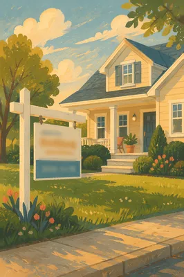 For Sale Yard Sign by Suburban Home