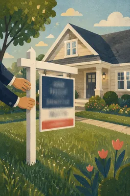 Real Estate Yard Sign at Suburban Home