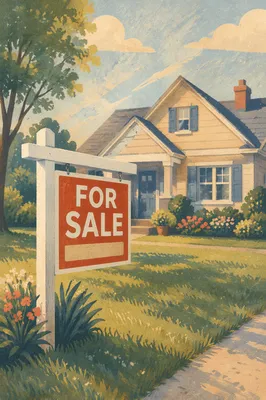 House for Sale Sign on Lawn