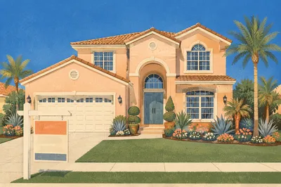 Suburban Home With For Sale Yard Sign