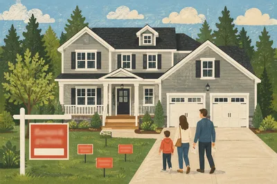 Suburban House For Sale Sign Scene