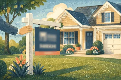 Real Estate Yard Sign at Suburban Home