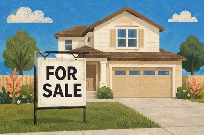 For Sale Sign Before Suburban Home