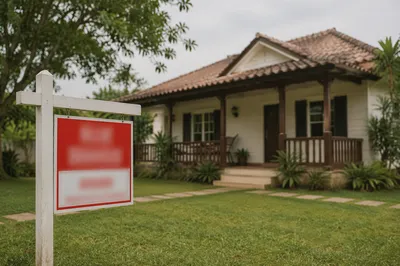 Red House For Sale Sign Lawn
