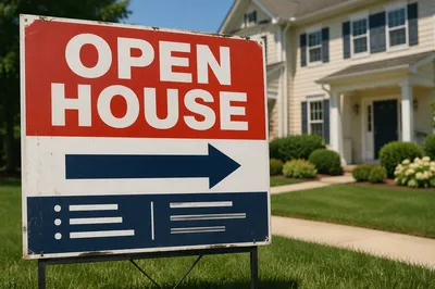 Open House Sign in Suburban Neighborhood