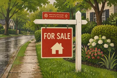 Suburban For Sale Yard Sign After Rain