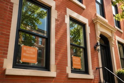 Red Brick Townhouse With Sale Notices