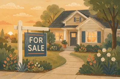 Suburban For Sale Sign at Golden Hour