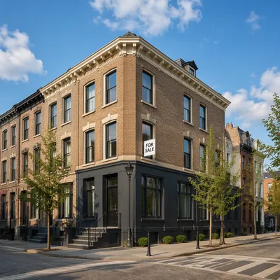 Historic Townhouse With For Sale Sign