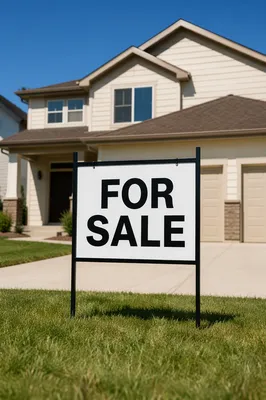 Suburban House For Sale Sign Outdoors