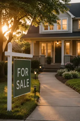 For Sale Sign Outside Suburban Home