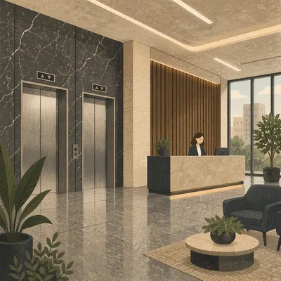 Modern Corporate Lobby with Reception Desk