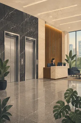 Modern Corporate Lobby with Reception Desk