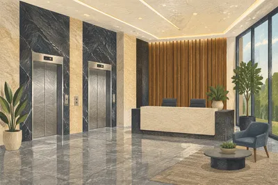 Modern Corporate Lobby With Reception Desk