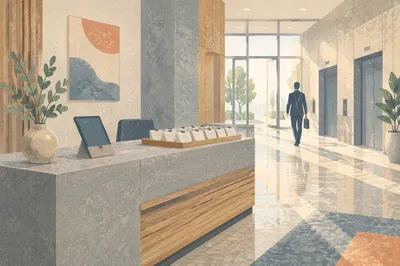 Modern Reception Desk in Office Lobby