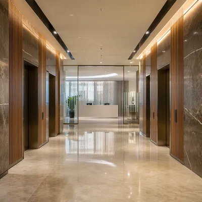 Modern Corporate Lobby With Elegant Reception Desk