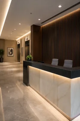 Modern Office Lobby With Sleek Reception Desk