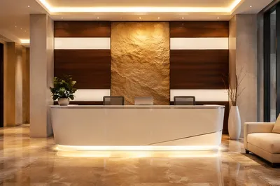 Modern Office Lobby with Elegant Reception Desk