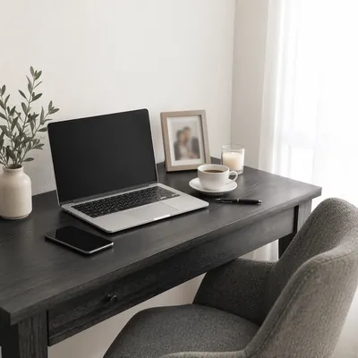 Minimalist Remote Work Desk With Laptop