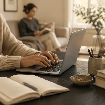 Bright Home Office Laptop Work Scene