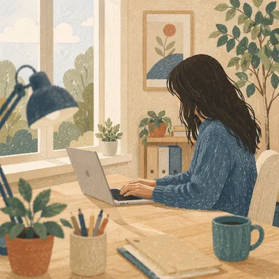 Calm Remote Work Home Office Scene