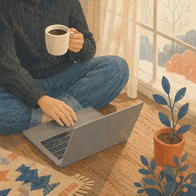 Cozy Remote Work Laptop by Winter Window