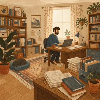 Warm Remote Work Home Office Panorama