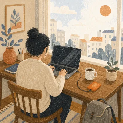 Calm Remote Work Desk by Morning Window
