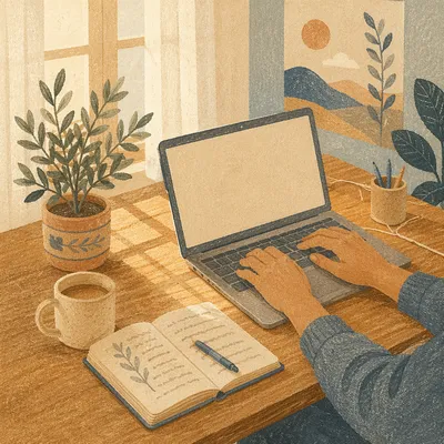 Calm Remote Work Morning Desk