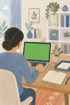 Remote Worker at Bright Home Office Laptop