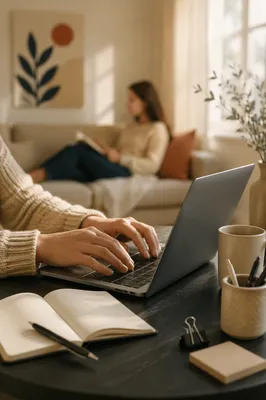 Remote Work Laptop in Minimal Home Office