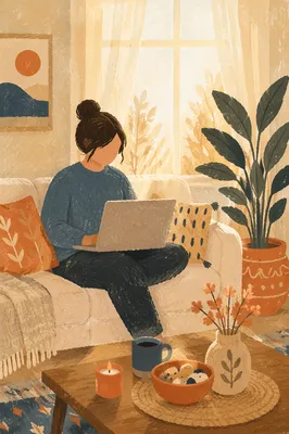 Cozy Remote Work Laptop Living Room