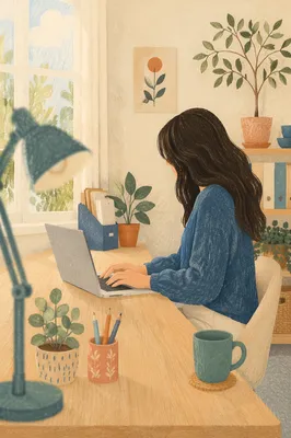 Bright Remote Work Home Office Scene