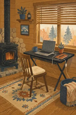 Cozy Remote Work Home Office Laptop Setup